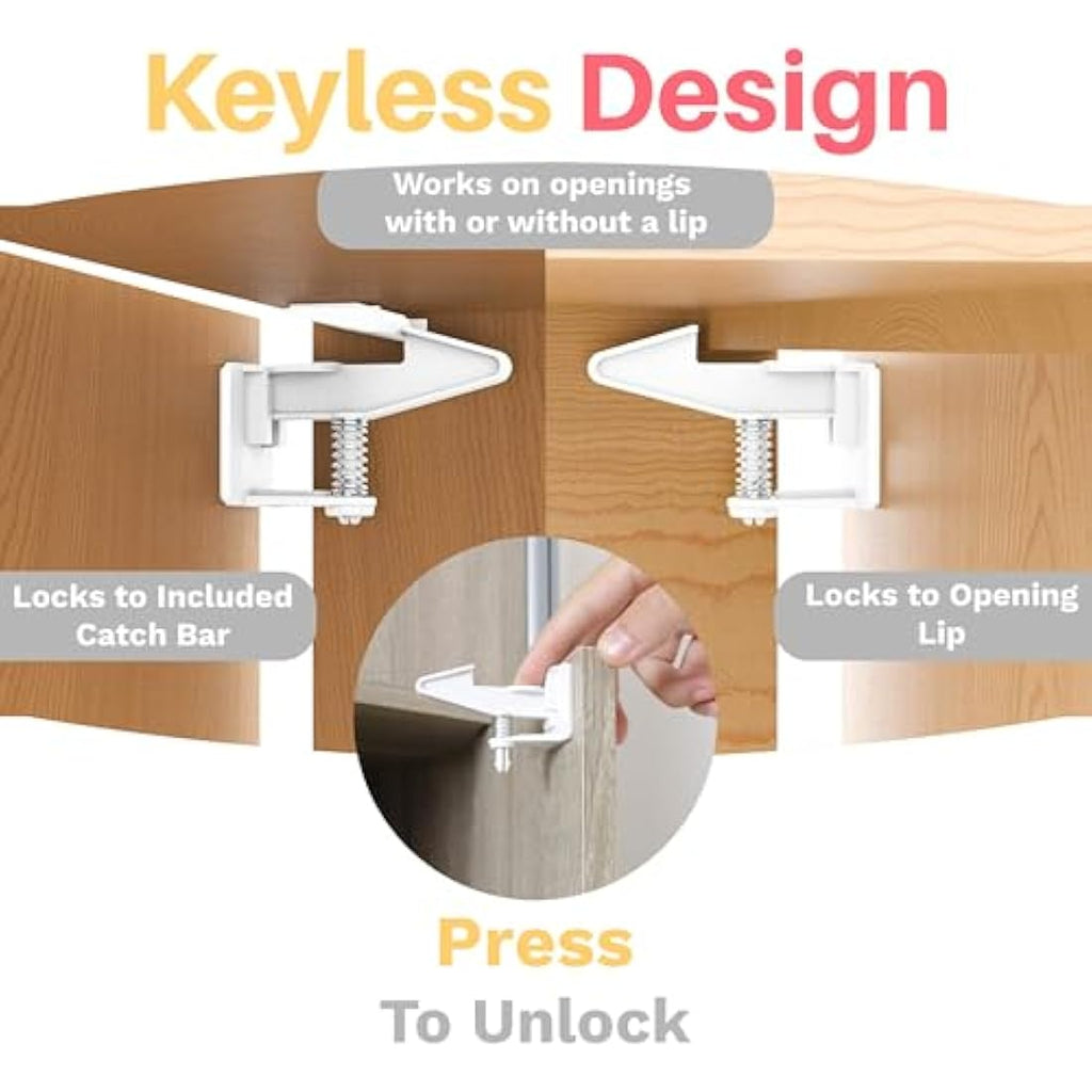 Inaya Baby Proofing Cabinet Locks – Child Safety Drawer Latches (8 Pack)