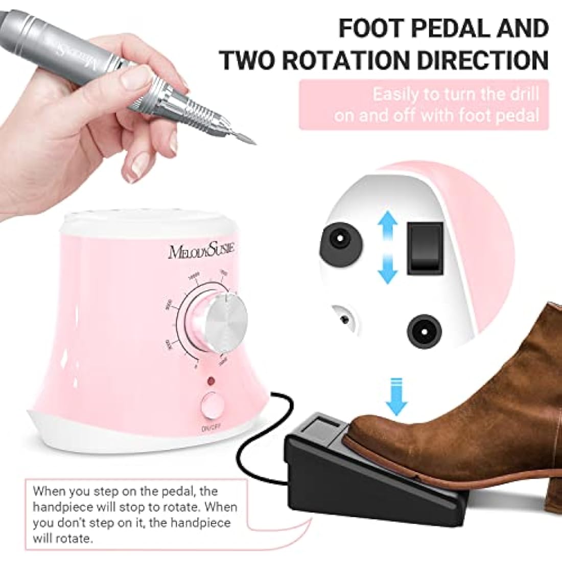 MelodySusie Scarlet Professional Nail Drill - 30000RPM Electric E-File, Pink