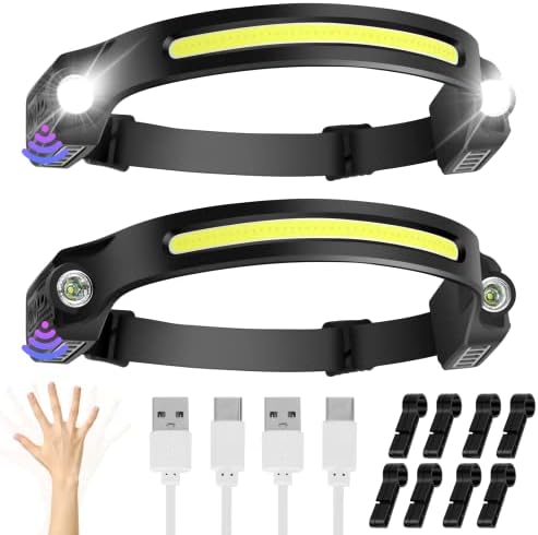 Jolof Store Rechargeable LED Headlamp | Motion Sensor & Wide Beam – 2 Pack