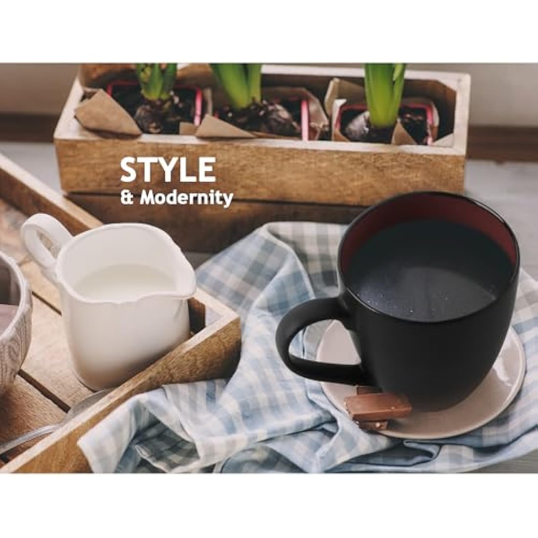 MIAMIO Stoneware Coffee Mug Set - 6 Piece 350ml Matte Black Cups