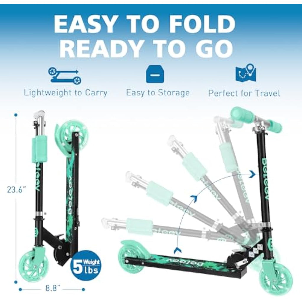 BELEEV V1 Kids Folding Kick Scooter | Light Up Wheels | Adjustable Height