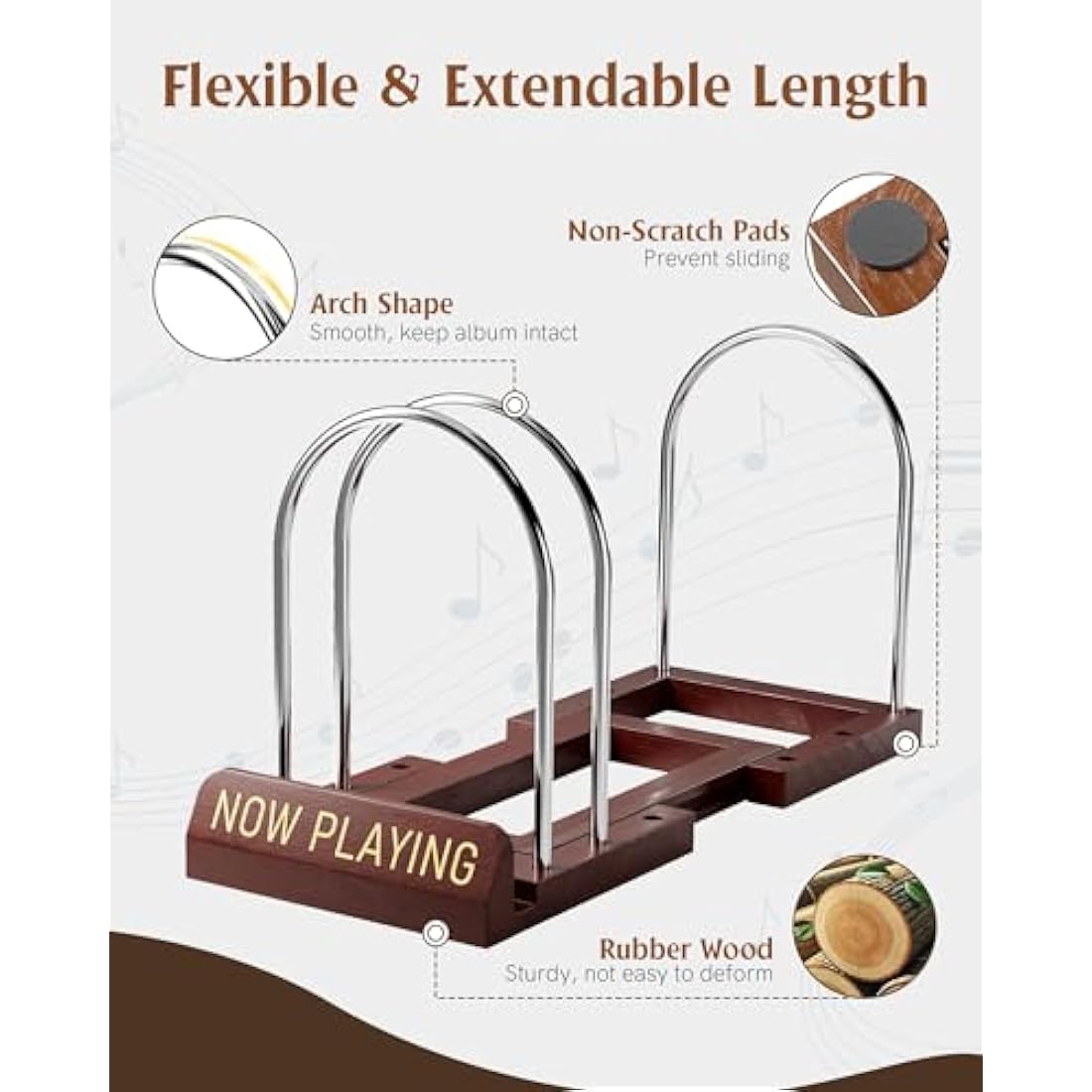 HULISEN Expandable Vinyl Record Storage – Wood Now Playing Album Stand