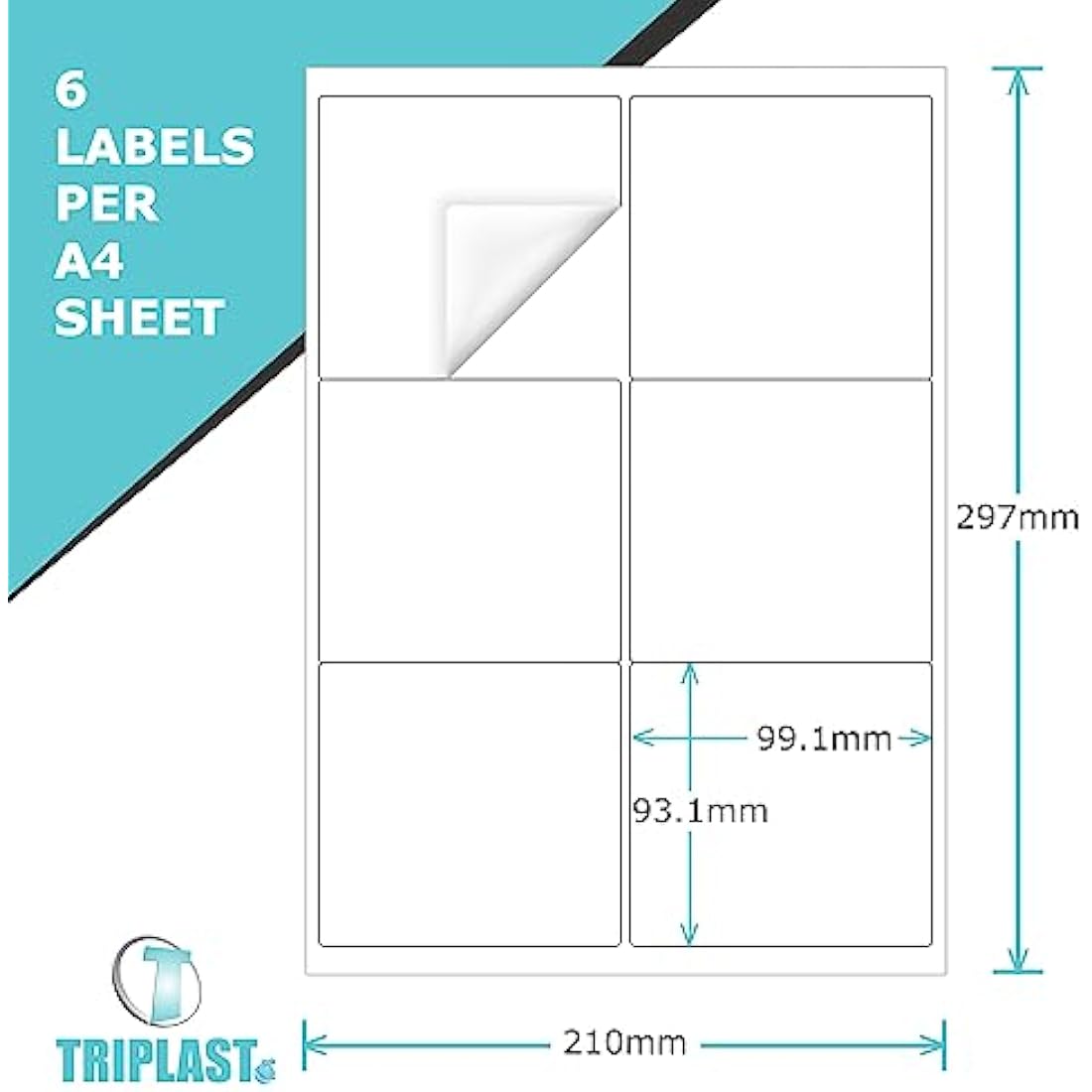 Triplast A4 Address Labels | 6 Per Sheet | 50 Sheets White Printer Stickers