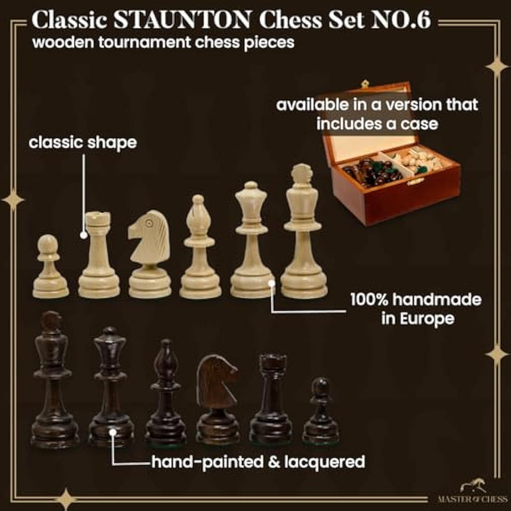Staunton No. 6 Wooden Chess Pieces – Handmade Tournament Set