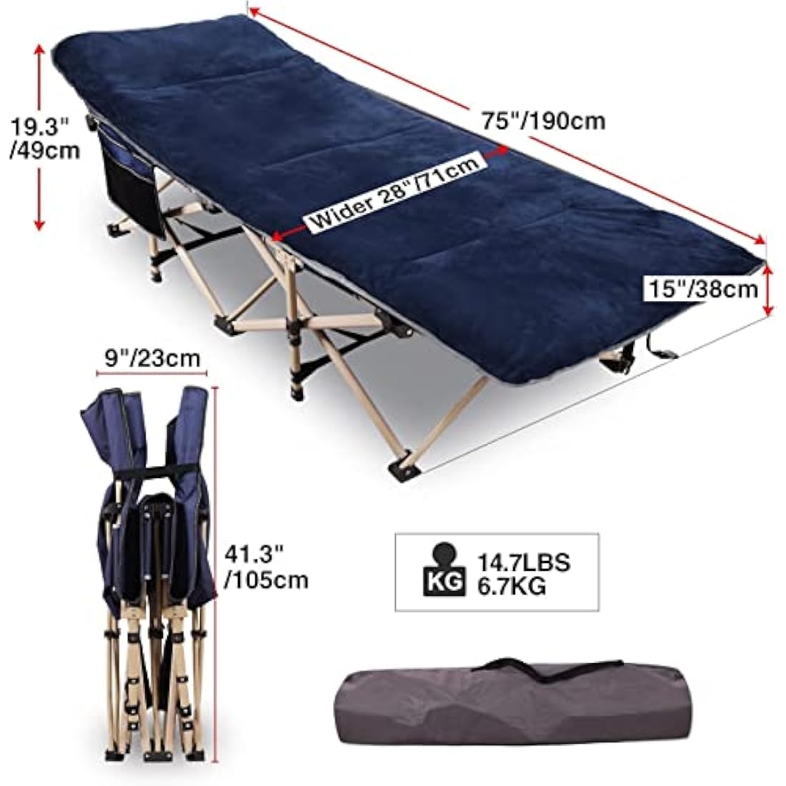 REDCAMP Heavy Duty Folding Camping Bed with Mattress | 28" Extra Wide
