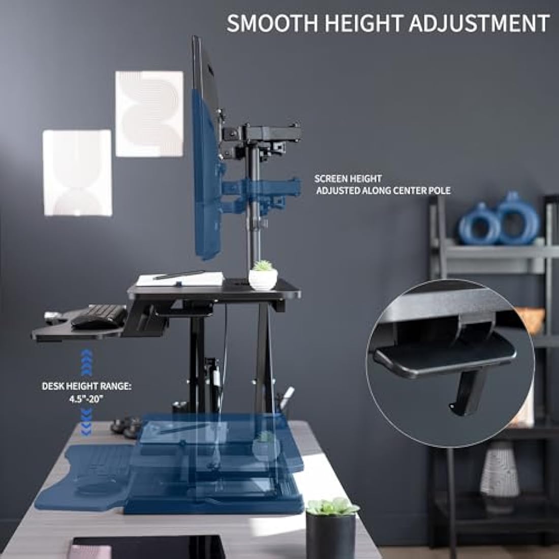 VIVO Standing Desk Converter with Dual Monitor Mount - 81cm Black Riser