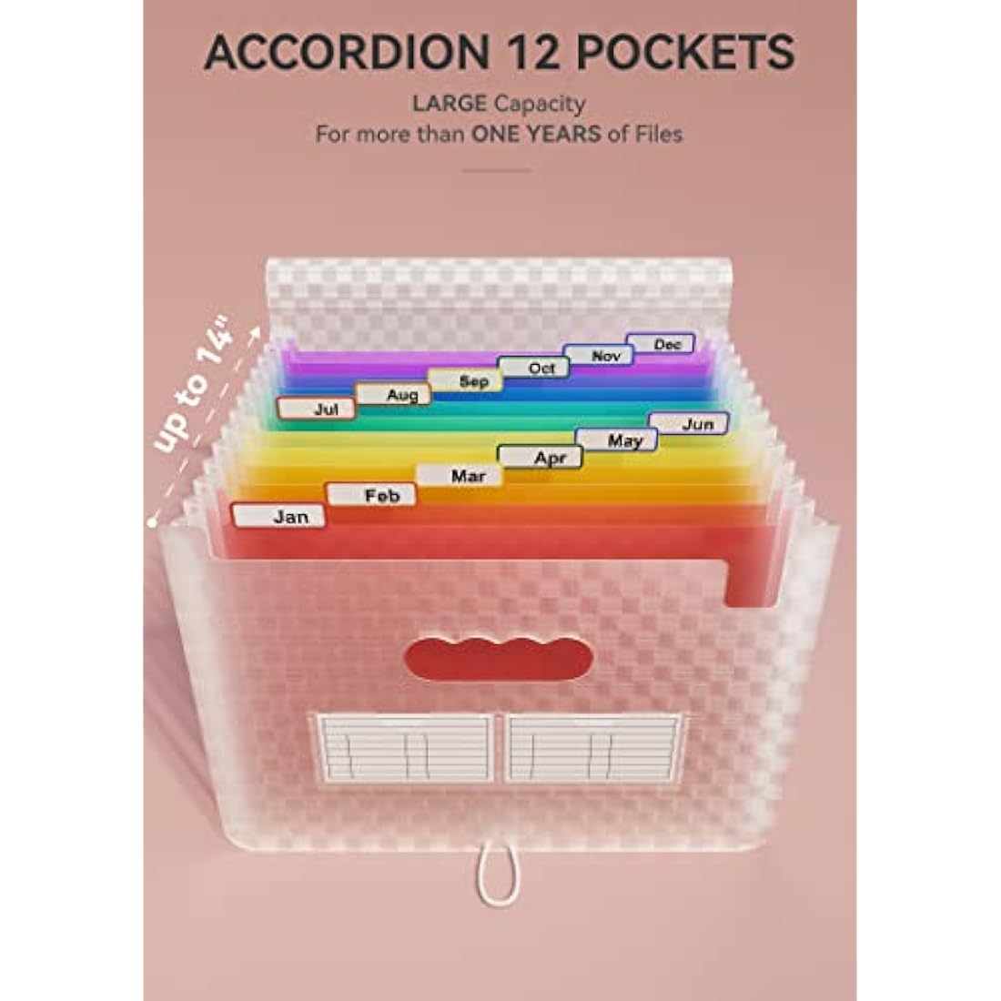 ABC life A4 Expanding File Organiser | 13 Pockets Grid Pattern - Pink