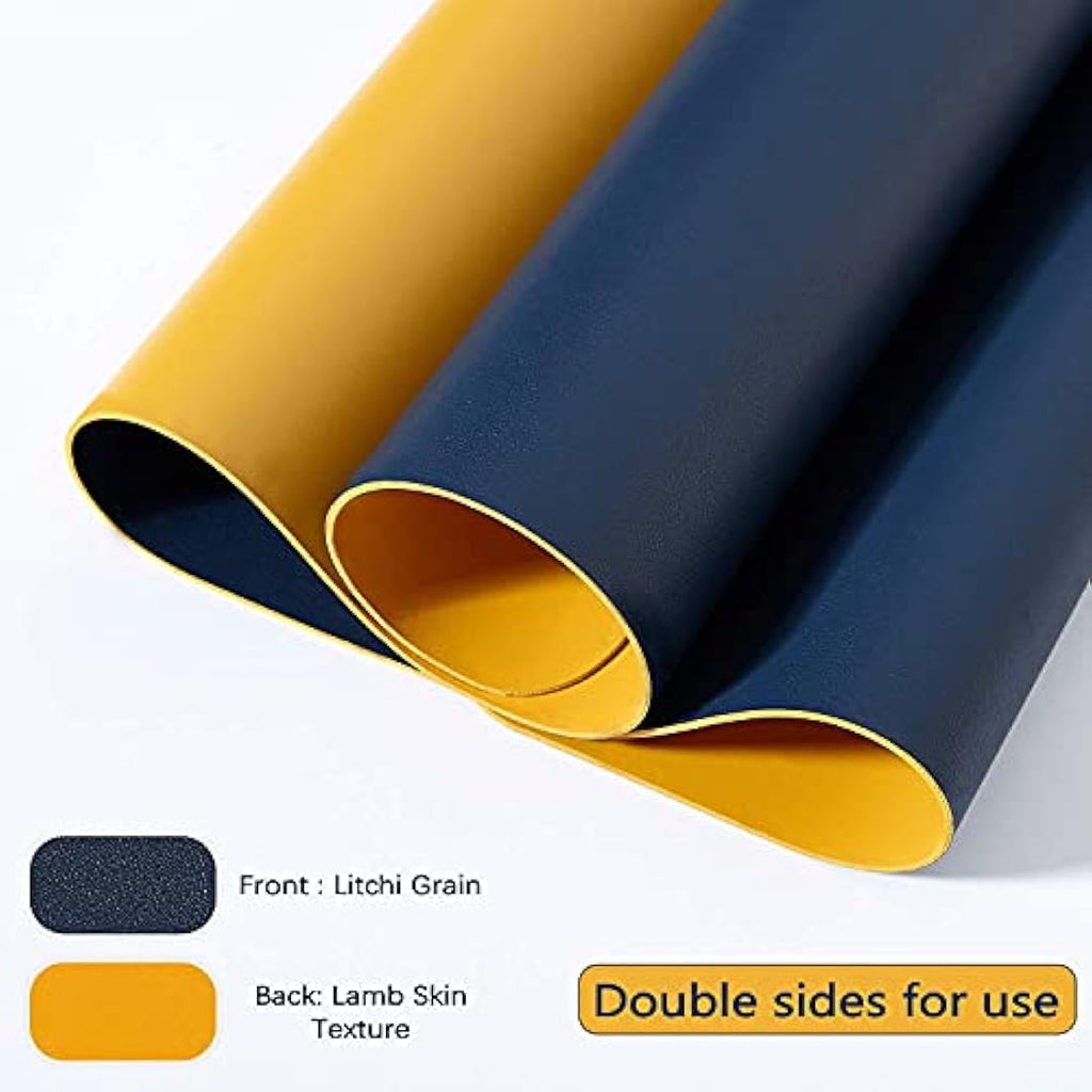 DOBAOJIA Large PU Leather Desk Pad - Waterproof Mouse Mat, Navy/Yellow