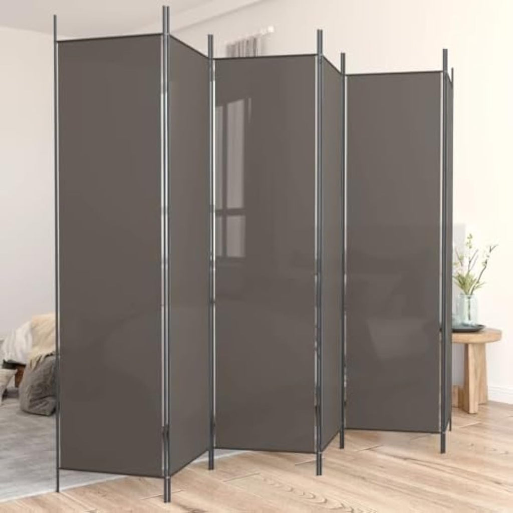 vidaXL 6-Panel Room Divider – Foldable Anthracite Fabric – 300x200 cm