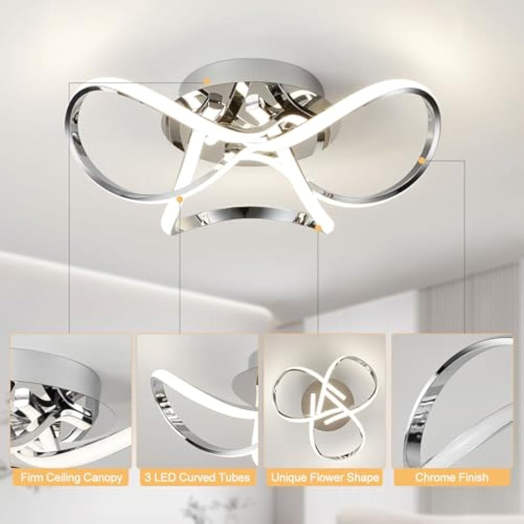 Aurolite Chrome LED Semi Flush Ceiling Light | Dimmable Modern Swirl 36W