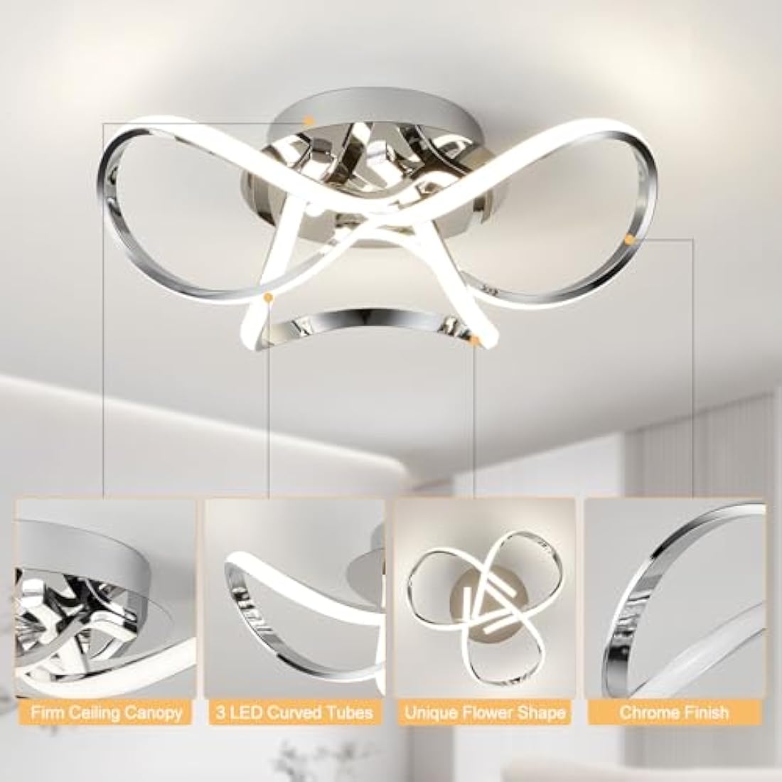 Aurolite Chrome LED Semi Flush Ceiling Light | Dimmable Modern Swirl 36W