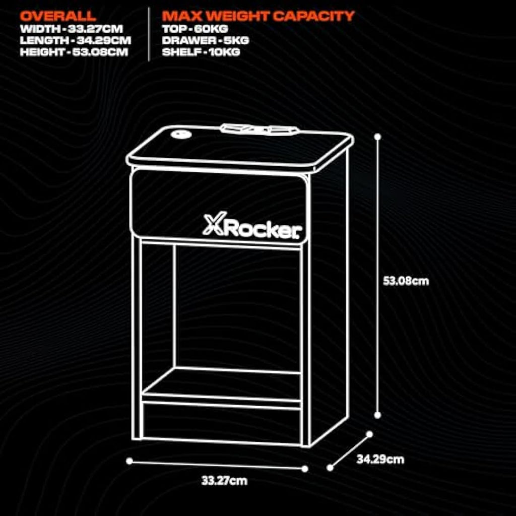 X-Rocker Carbon-Tek Gaming Bedside Table with RGB & Wireless Charging