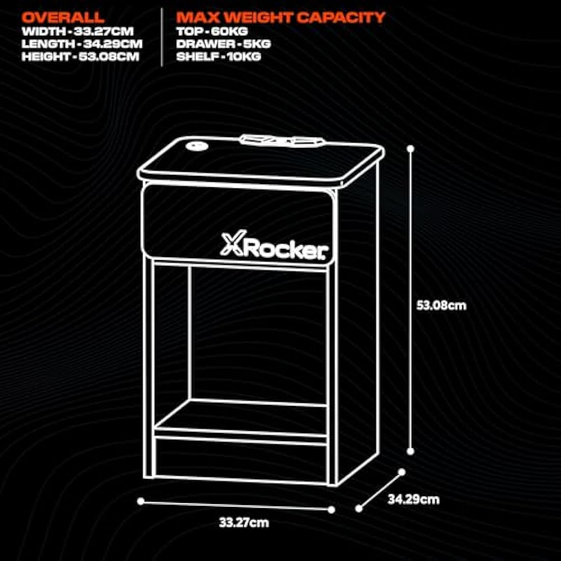 X-Rocker Carbon-Tek Gaming Bedside Table with RGB & Wireless Charging