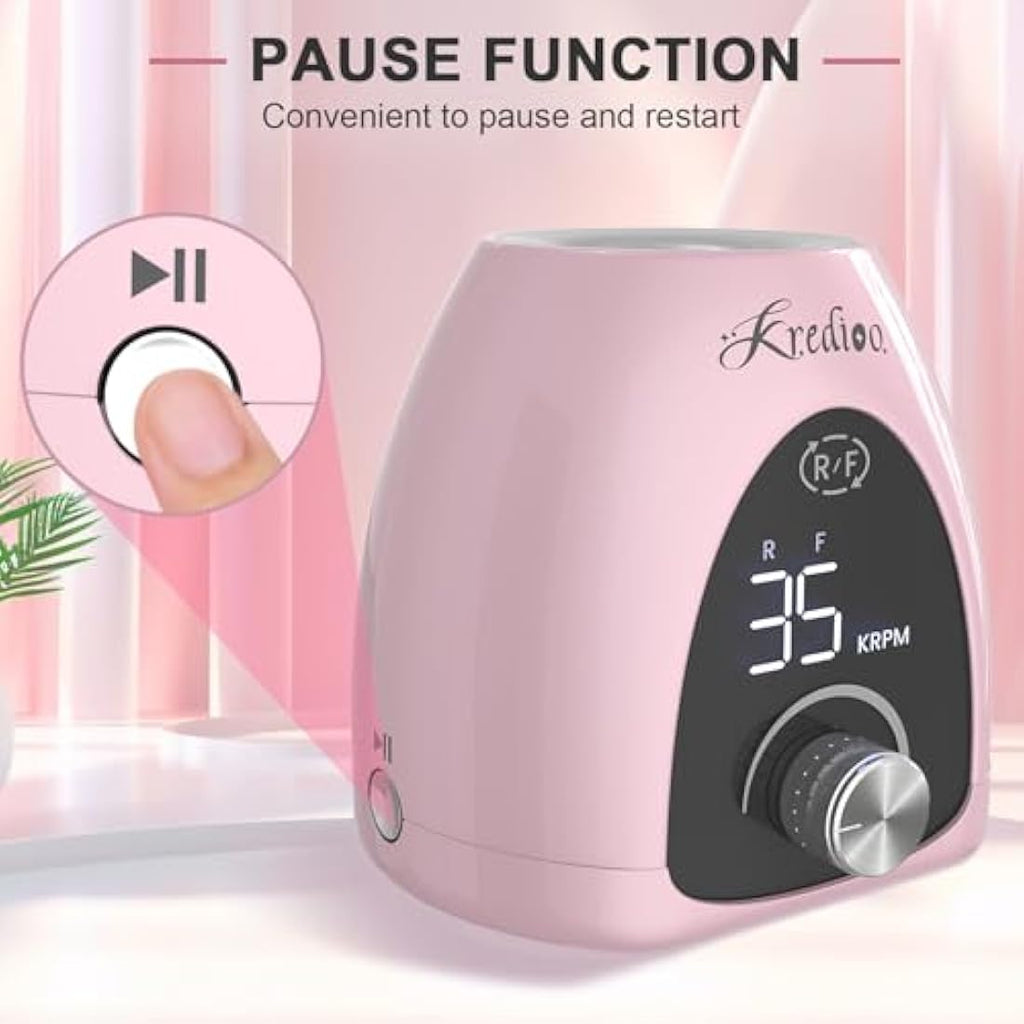 Kredioo Professional Electric Nail Drill | 35000RPM E-File Kit - Rose Pink