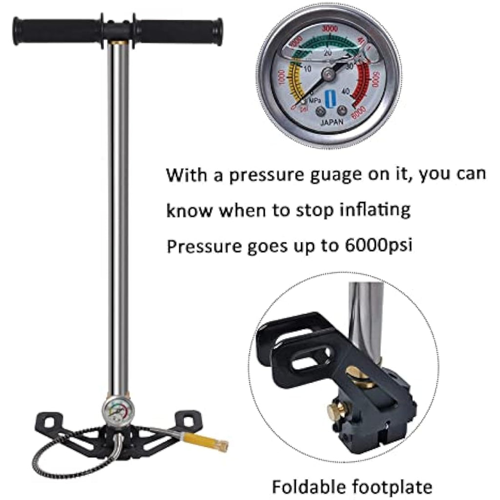 Poweka 3-Stage PCP Stirrup Pump | 6000 PSI Stainless Steel Hand Pump