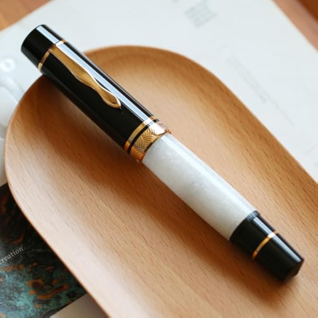 Majohn P139 Fountain Pen – Resin Piston Filler with Fine Nib, Black