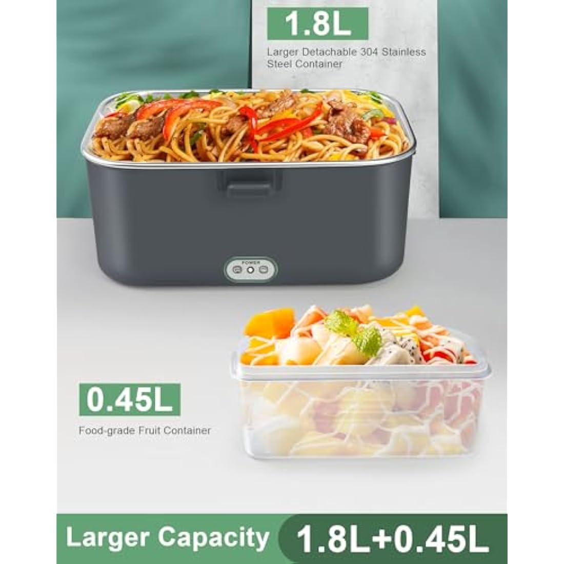 AUTOPkio 1.8L Electric Lunch Box - 80W Heated Food Warmer for Car & Office