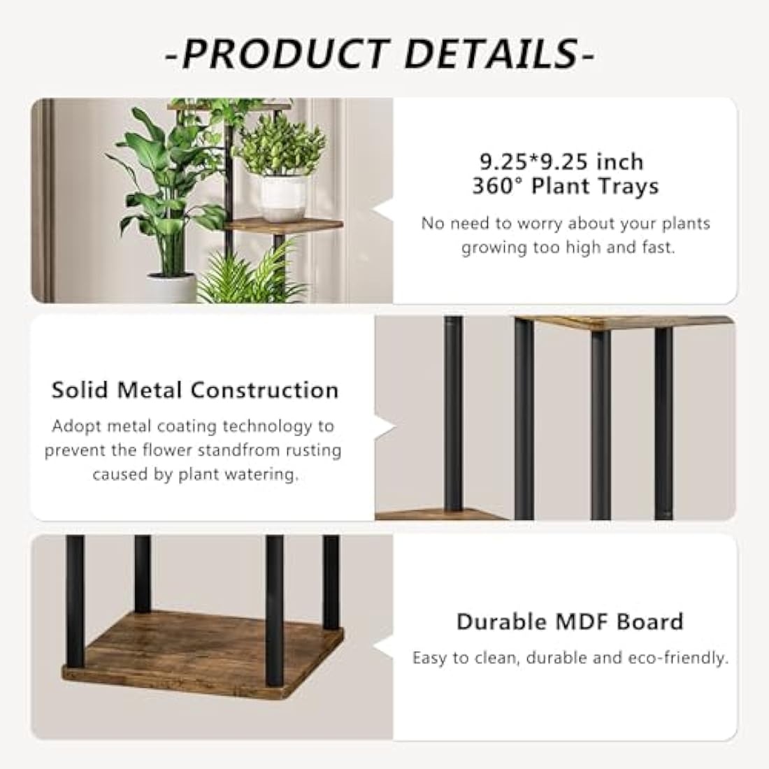 VASZOLA 5-Tier Pflanzenregal – Holz & Metall Blumenständer Schwarz