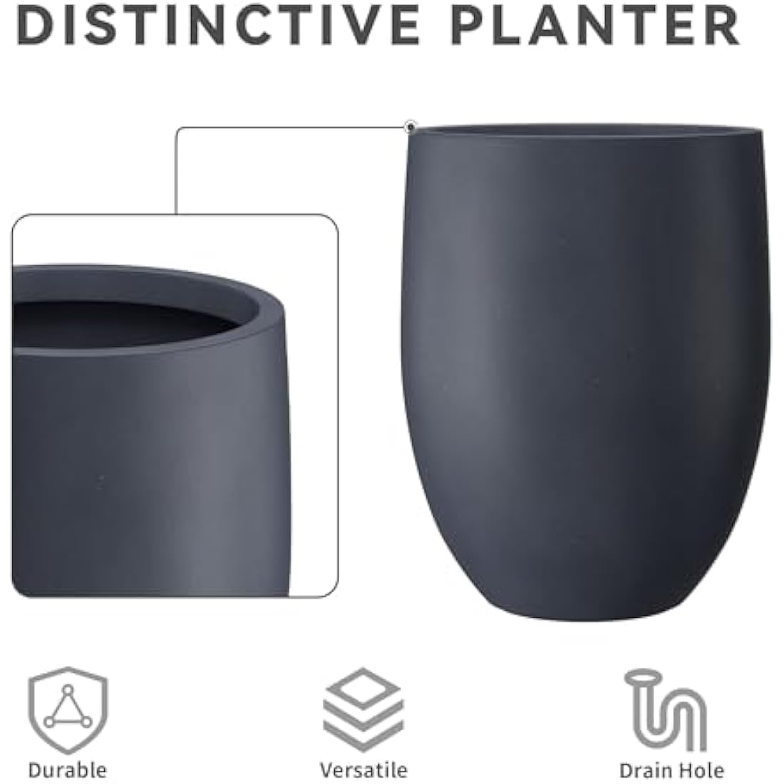 Kante Large Concrete Outdoor Planter – Modern Round Taper Pot, 21.7" H