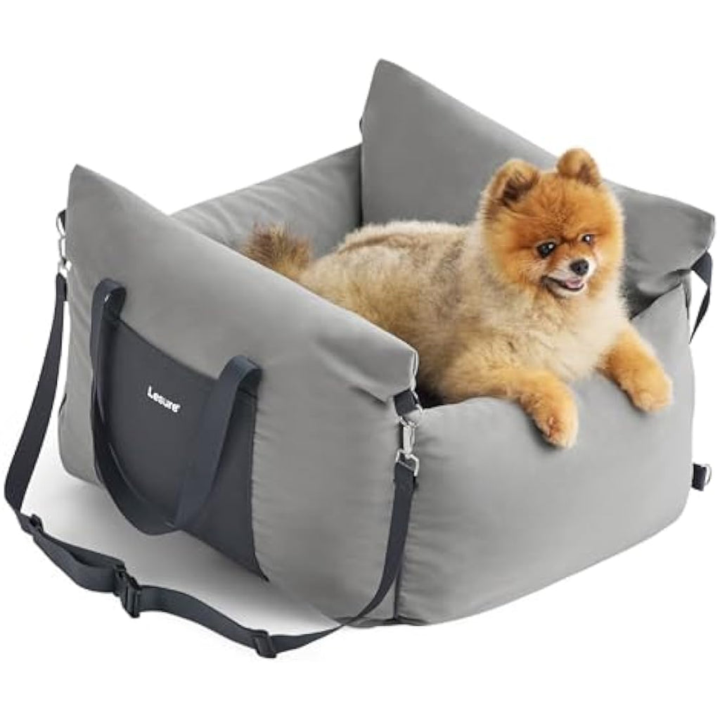 Lesure Dog Car Seat – Waterproof Booster Seat with Safety Leash, Grey
