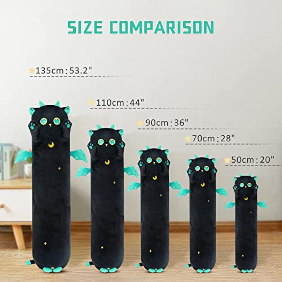 Mewaii 51in Long Cat Plush Body Pillow – Soft Black Kawaii Stuffed Animal