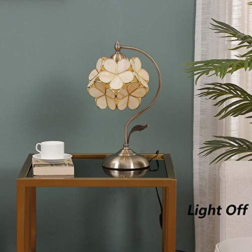 Bieye Tiffany Style Stained Glass Flower Petal Table Lamp with Brass Base