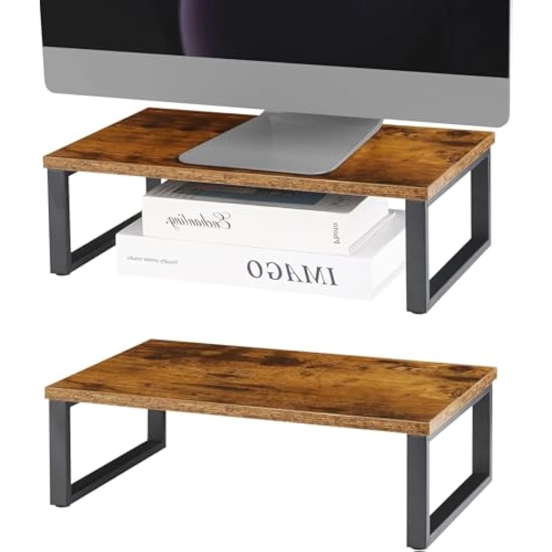 NORCEESAN Wood Monitor Stand Riser 2 Pack | Vintage Desktop Organizer