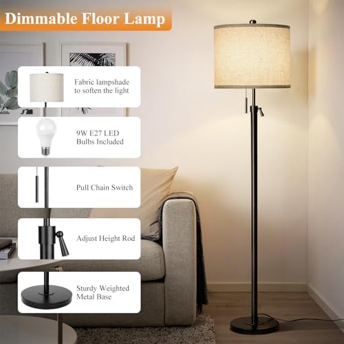 Modern Floor Lamp | Height Adjustable Standing Lamp with Bulb