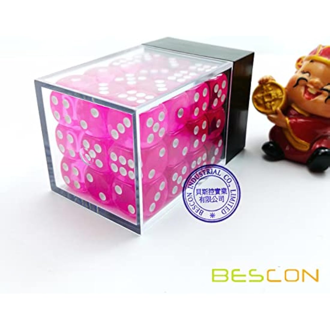 Bescon 12mm Translucent Pink 6 Sided Dice Set - 36 Piece Block of D6