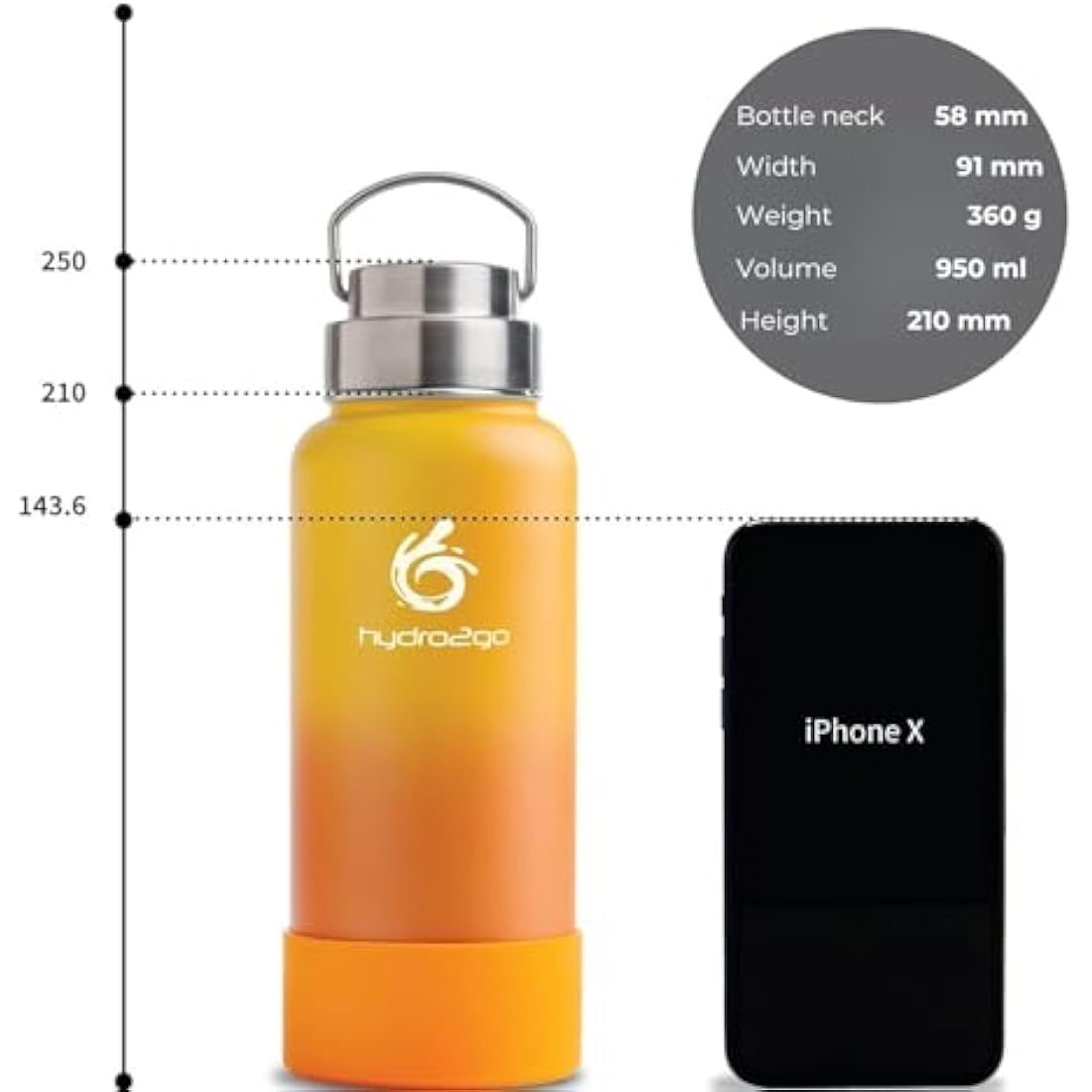 hydro2go Insulated Stainless Steel Water Bottle | 950ml Leak-Proof Mug