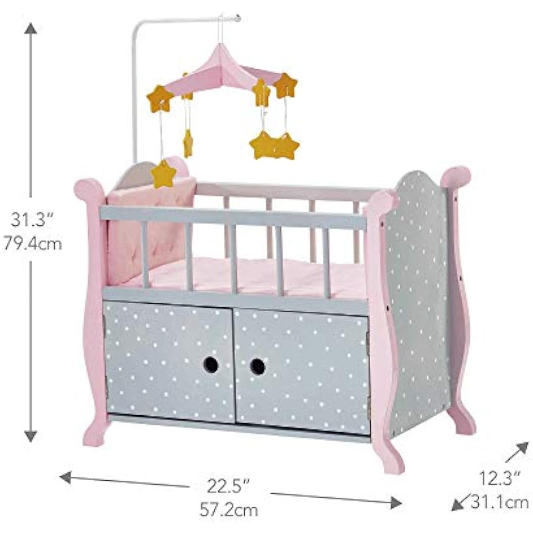 Olivia's Little World Wooden Baby Doll Crib with Storage – Grey/Pink