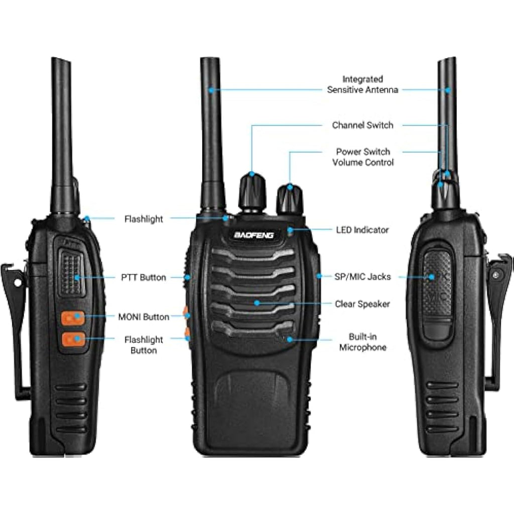 Rechargeable Long Range Walkie Talkies with Earpiece - 3 Pack