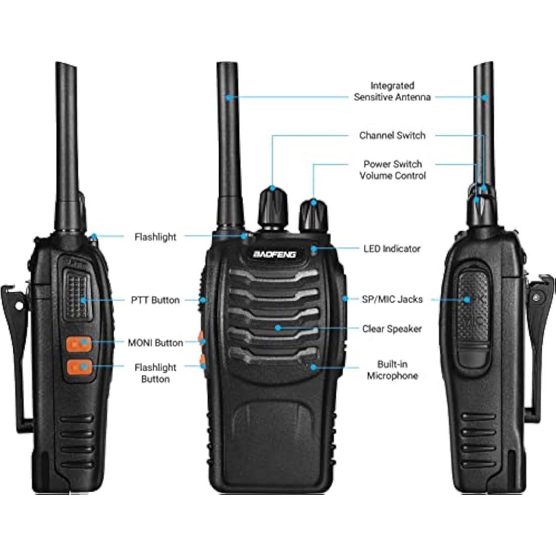 Rechargeable Long Range Walkie Talkies with Earpiece - 3 Pack