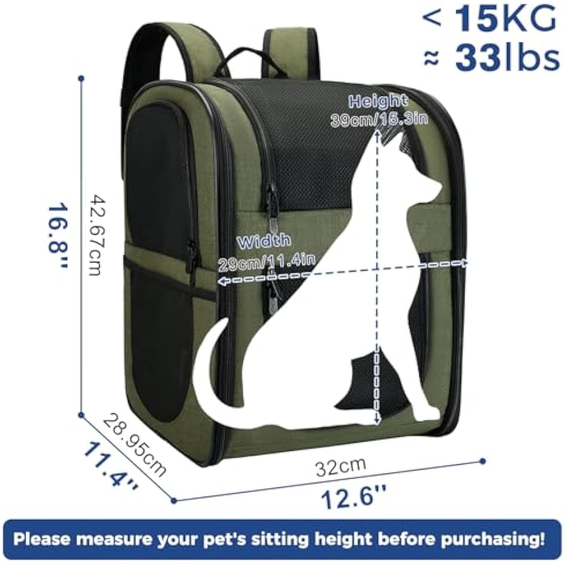 Apollo Walker Pet Carrier – Breathable Mesh Backpack for Hiking, Green