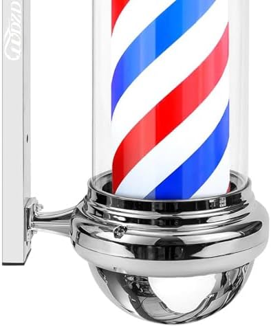 WDZD 29'' Silver Barber Pole Light | LED Rotating Wall Mount Salon Sign