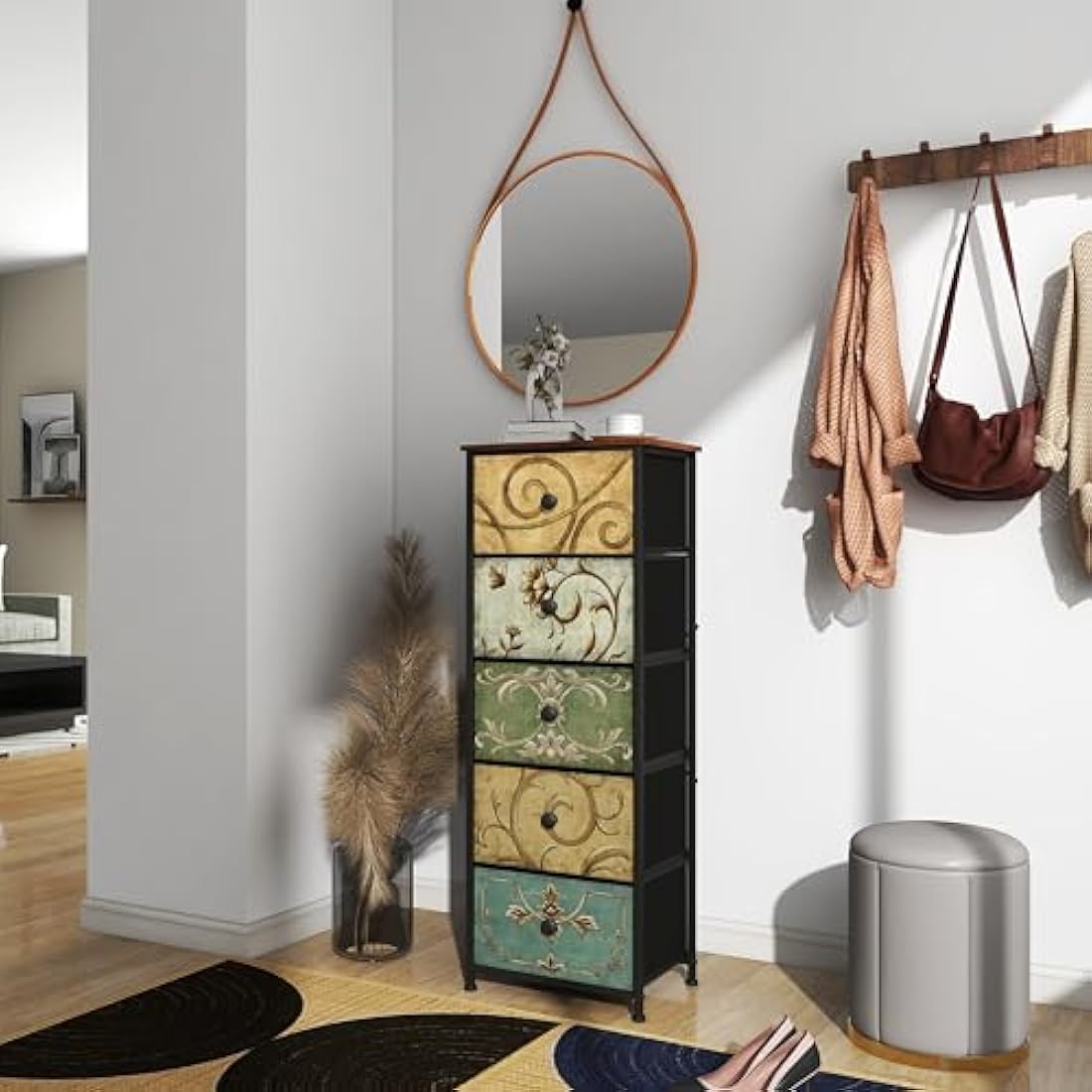 VEDECASA 5-Drawer Slim Fabric Dresser – Retro Tall Storage Tower