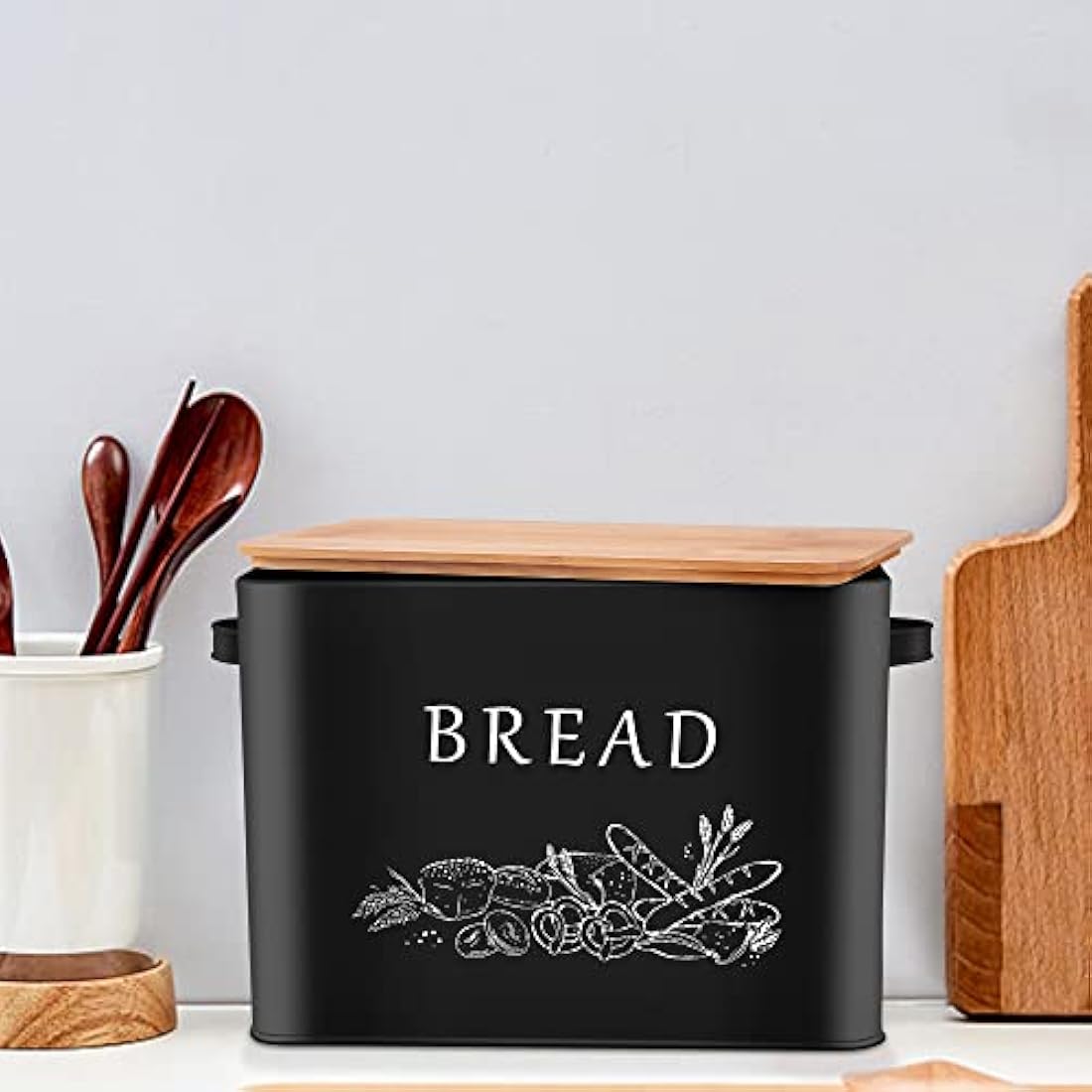 Herogo Metal Bread Bin – Large Bread Box with Wooden Cutting Board Lid