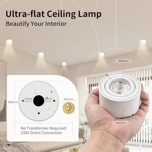 GeyouLux Dimmable LED Ceiling Spotlight - 5W 3CCT Adjustable White 4-Pack