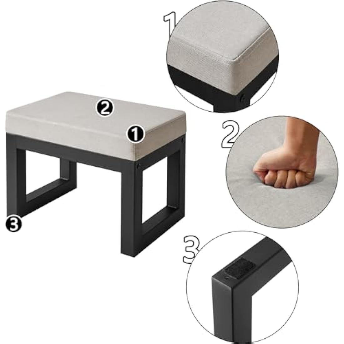 IBUYKE Small Ottoman Footstool – Padded Linen Shoe Stool, Gray
