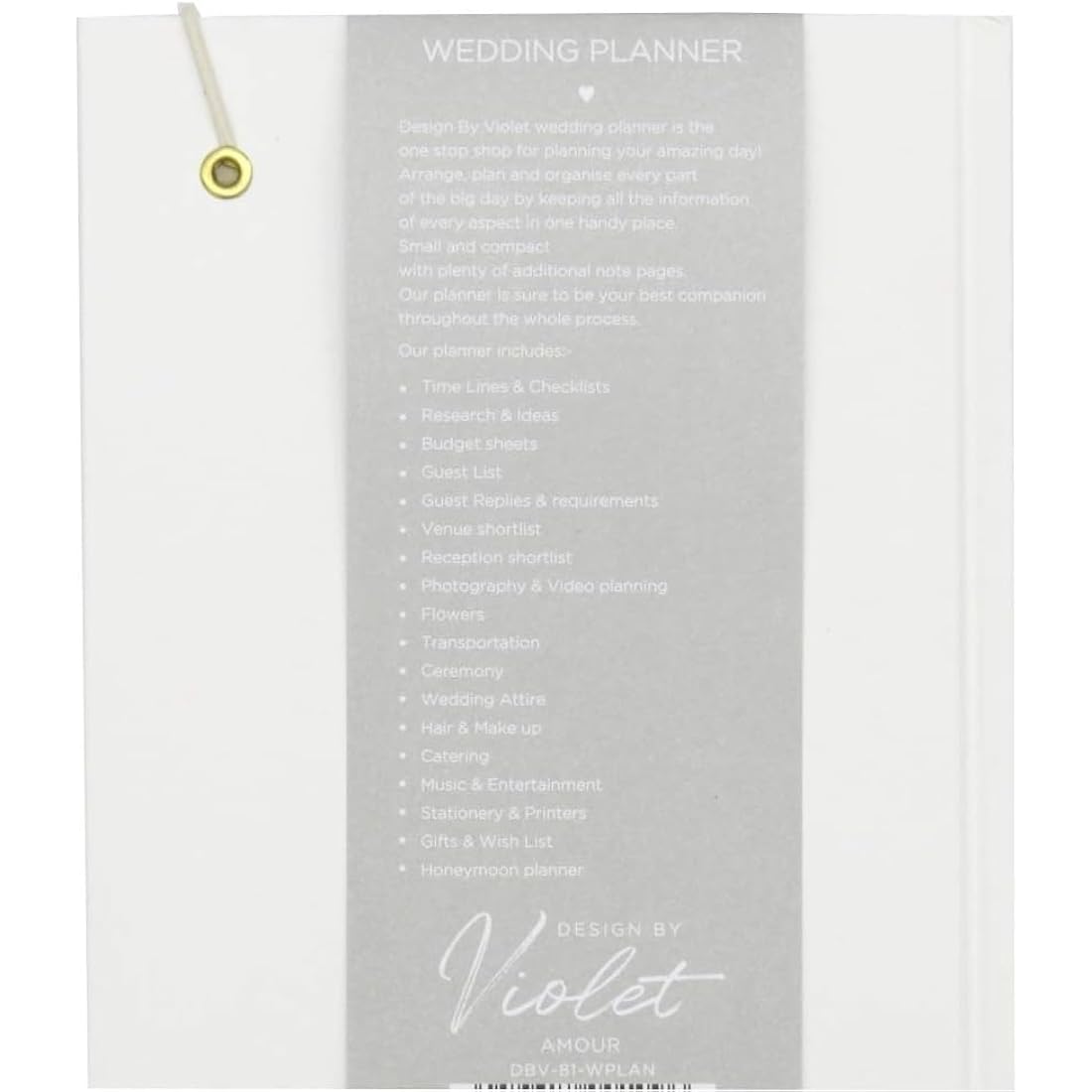 Design By Violet Wedding Planner Book – A5 White Organizer Notebook