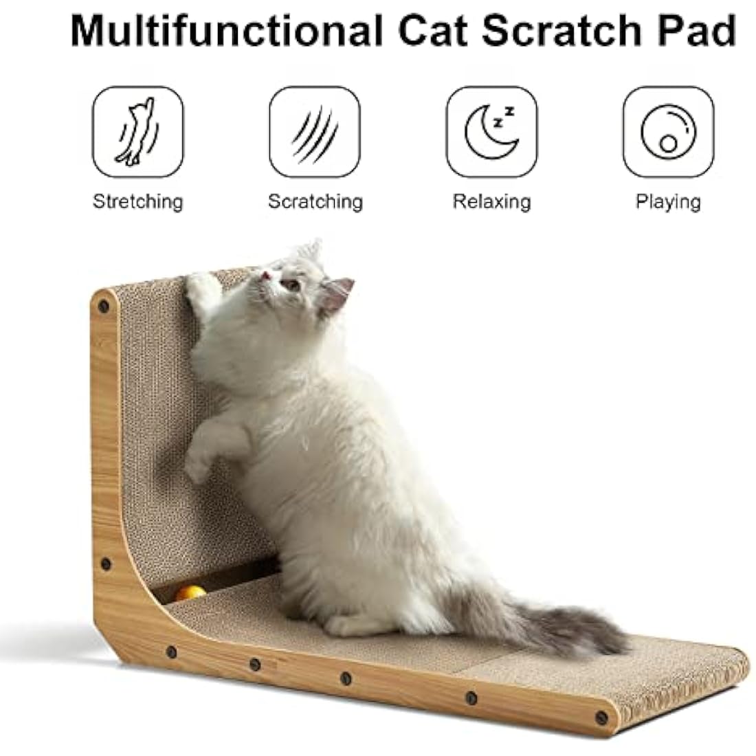 FUKUMARU L-Shape Cat Scratcher | Wall Mounted Cardboard Lounge with Toy