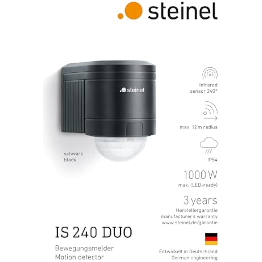 Steinel IS 240 DUO Motion Detector | 240° Infrared Sensor - Black