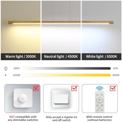 Mikeru 100cm Ash Wood Linear Pendant Light | Dimmable LED Island Lighting