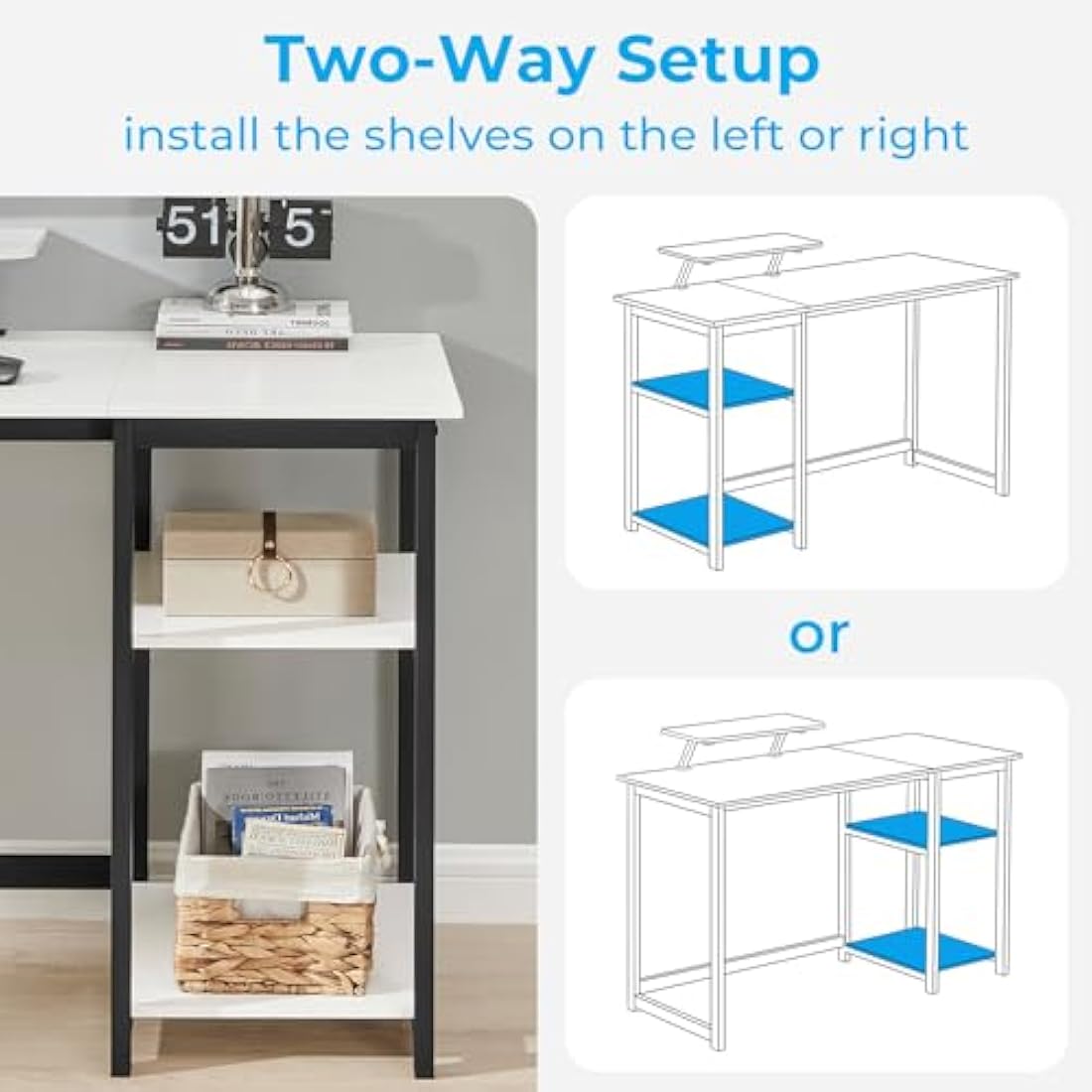 GreenForest Computer Desk with Monitor Stand and Reversible Shelves
