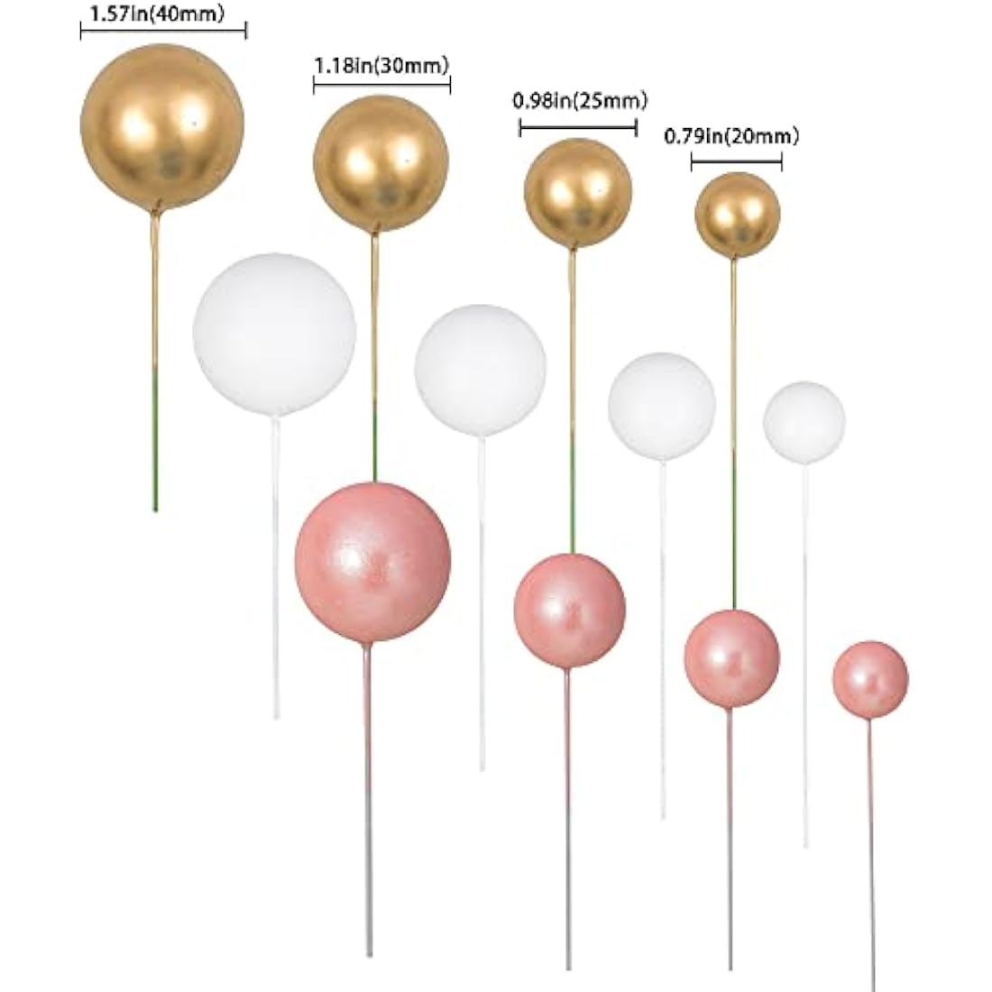 Gyufise 30Pcs Foam Ball Cake Toppers | Rose Gold & White Party Decorations