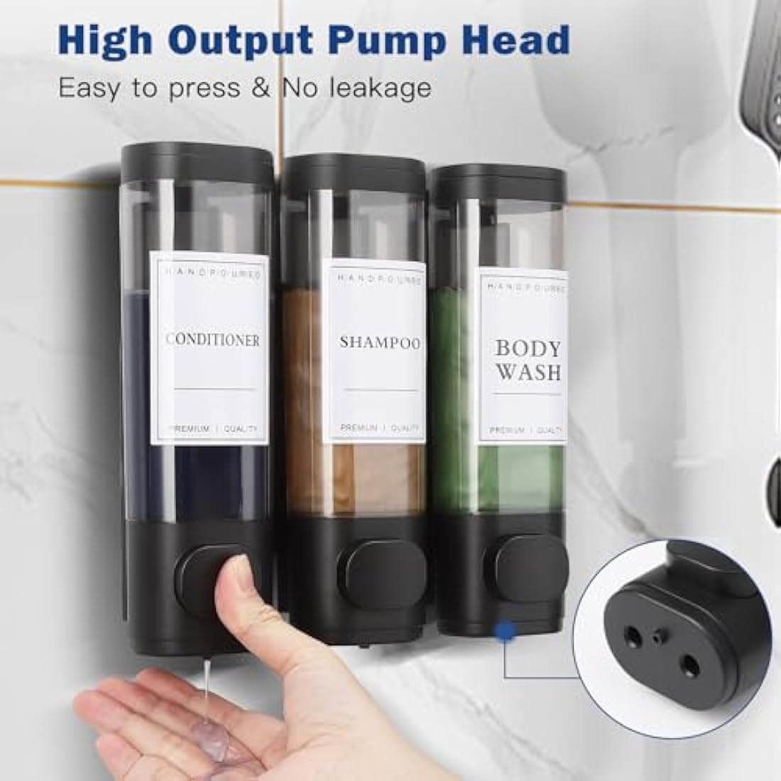 3-Chamber Shower Soap Dispenser | Wall Mounted Black ABS