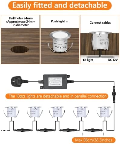 HIBOITEC 10Pcs LED Decking Lights | IP67 Waterproof Warm White Deck Lights