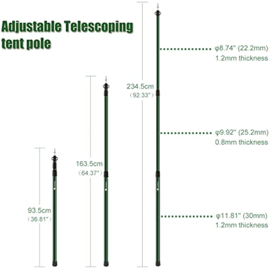 HIKEMAN Adjustable Aluminum Tarp Poles | Telescoping 90-230cm Tent Poles
