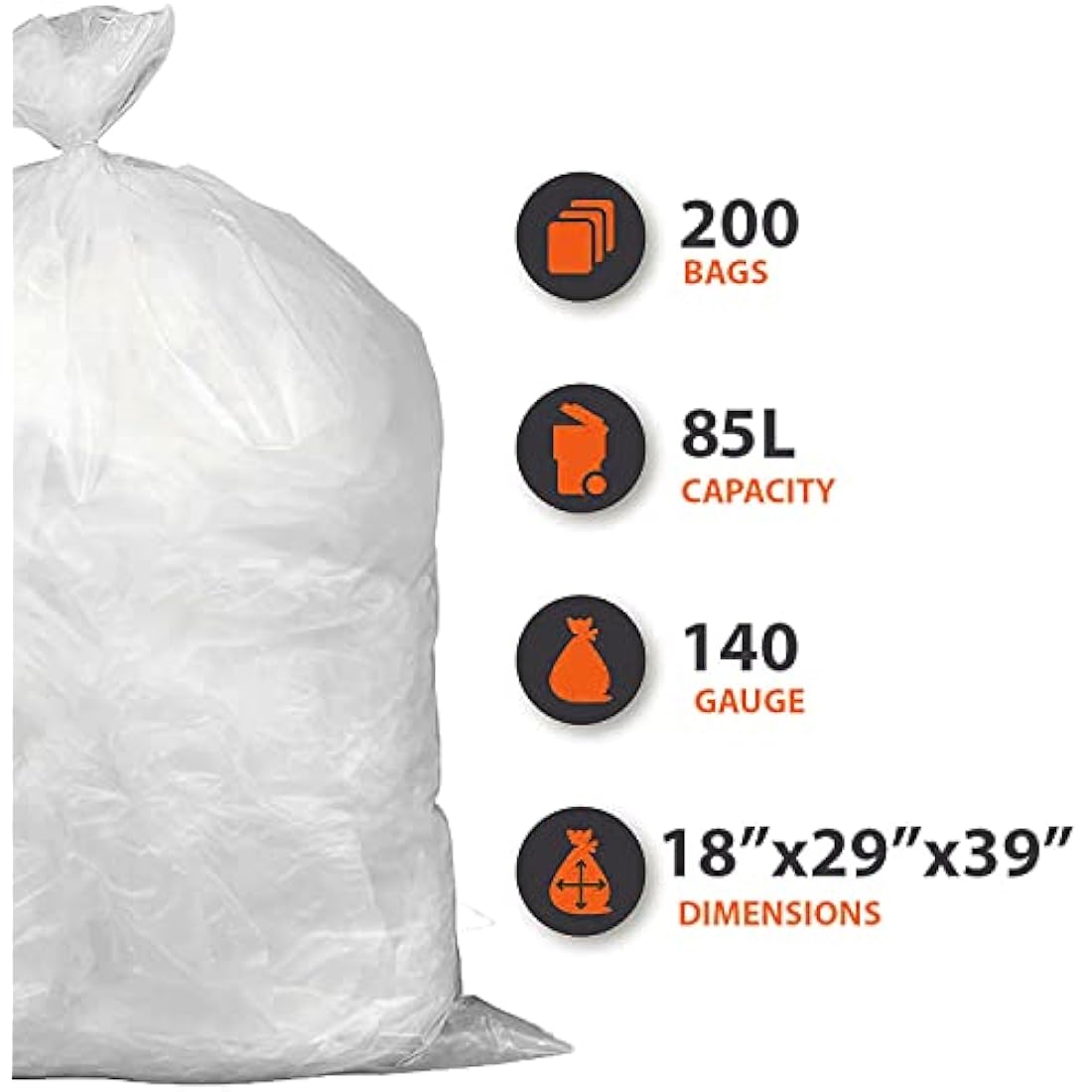 Capra Falconeri Clear Bin Liners – 200 Large 85L Heavy Duty Sacks