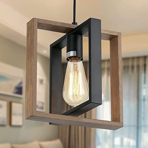 Industrial Farmhouse Pendant Light | Wood & Metal Kitchen Lamp